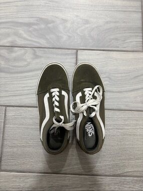 Vans Olive Green Low-Top Sneakers with White Stripe